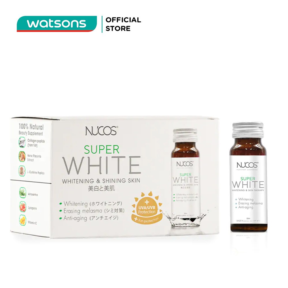 Thực Phẩm Bảo Vệ Sức Khỏe Nucos Super White Whitening & Shining Skin Giúp Sáng Da 50ml x 10 Chai