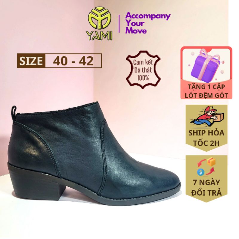 Giày Boot Nữ Big Size, Boot Da Gót Vuông 5 Phân Cổ Thấp Màu Đen Size 39 - 41, Bốt Nữ Hàng Hiệu Xuất Dư - YAMI
