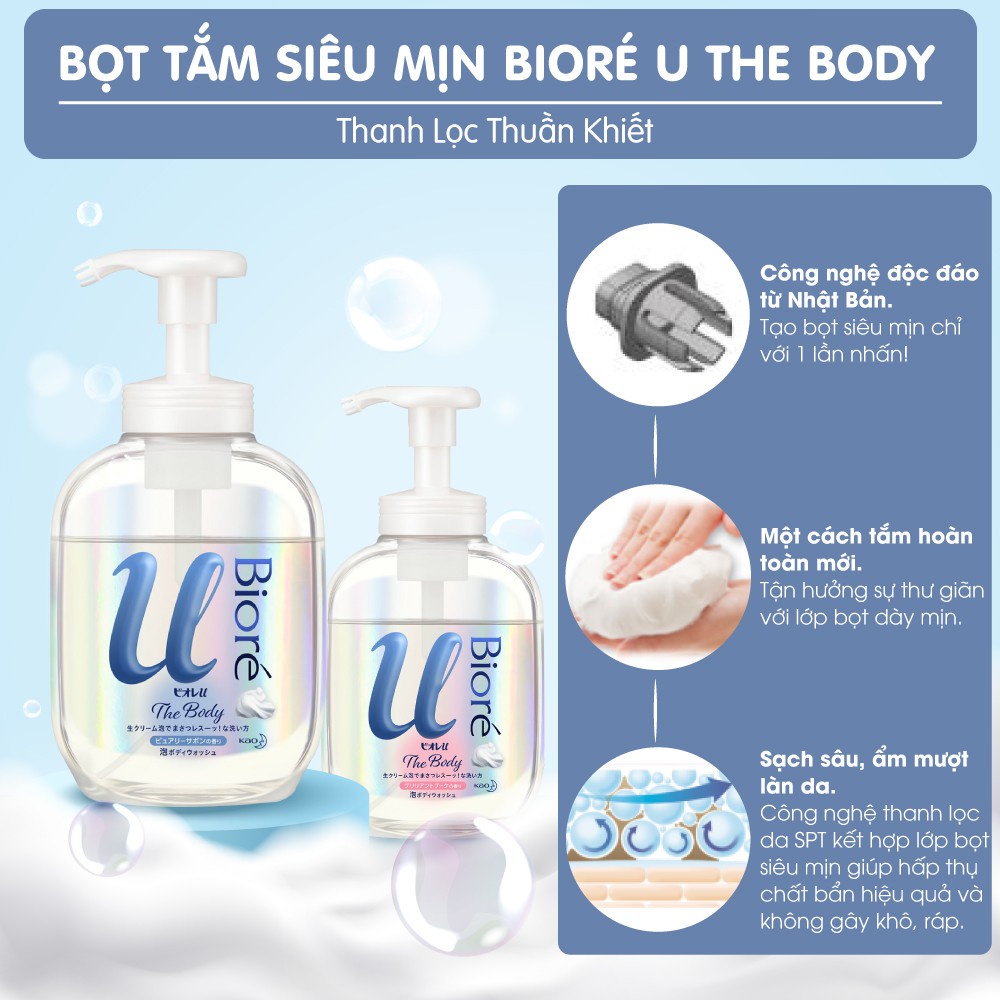Bọt Tắm Siêu Mịn Biore U The Body Foaming Body Wash Purely Savon Thanh Lọc Thuần Khiết 540ml