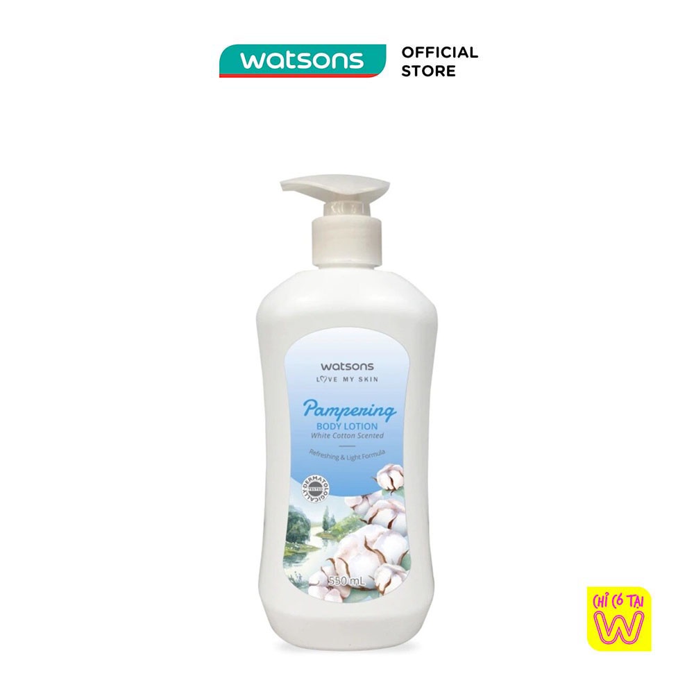 Sữa Dưỡng Thể Watsons Trắng Da Pampering Body Lotion White Cotton Scented 550ml