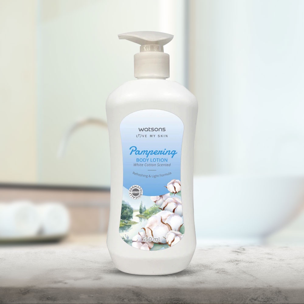 Sữa Dưỡng Thể Watsons Trắng Da Pampering Body Lotion White Cotton Scented 550ml