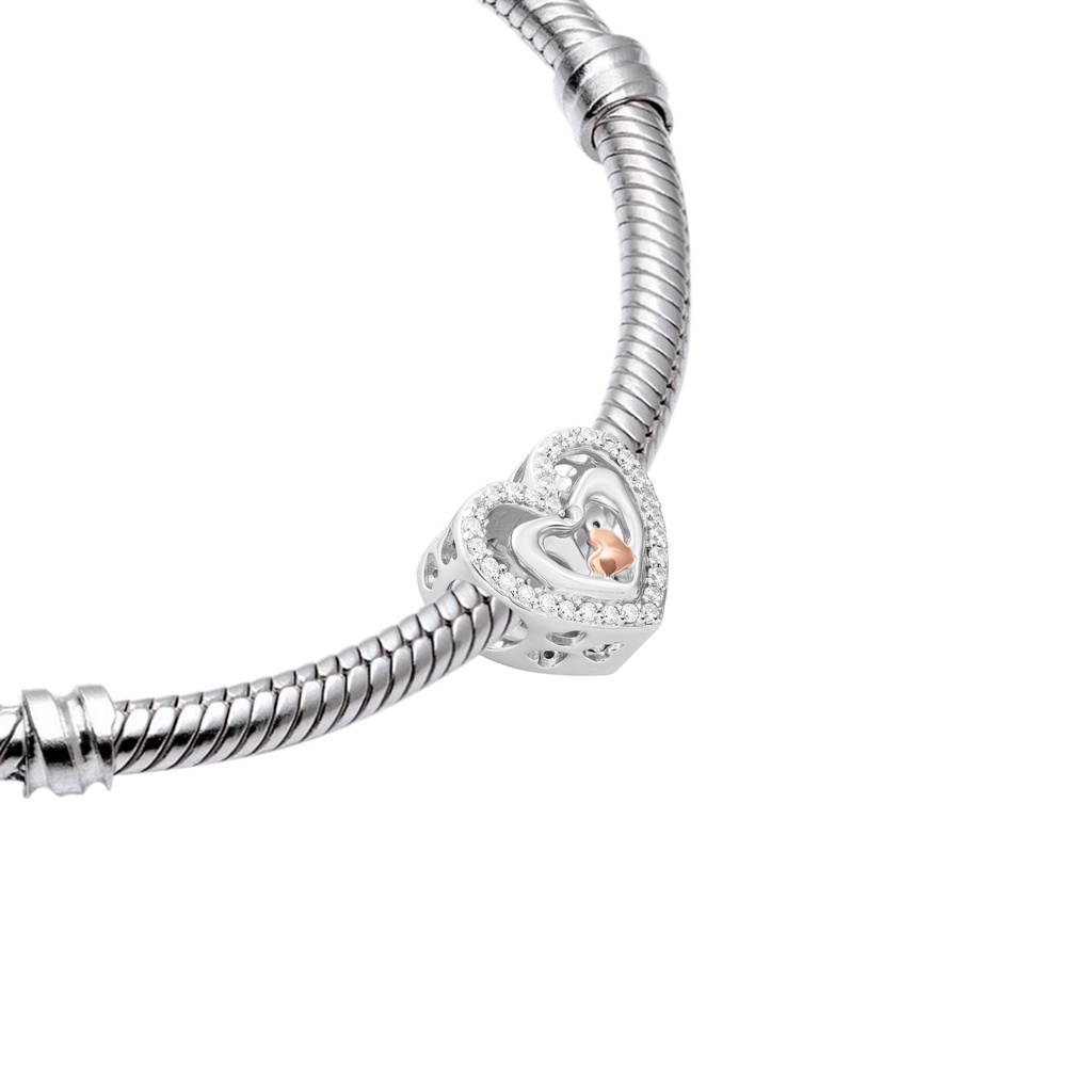 Hạt Charm Bạc đính đá CZ PNJSilver trái tim lồng trái tim XM00H060000