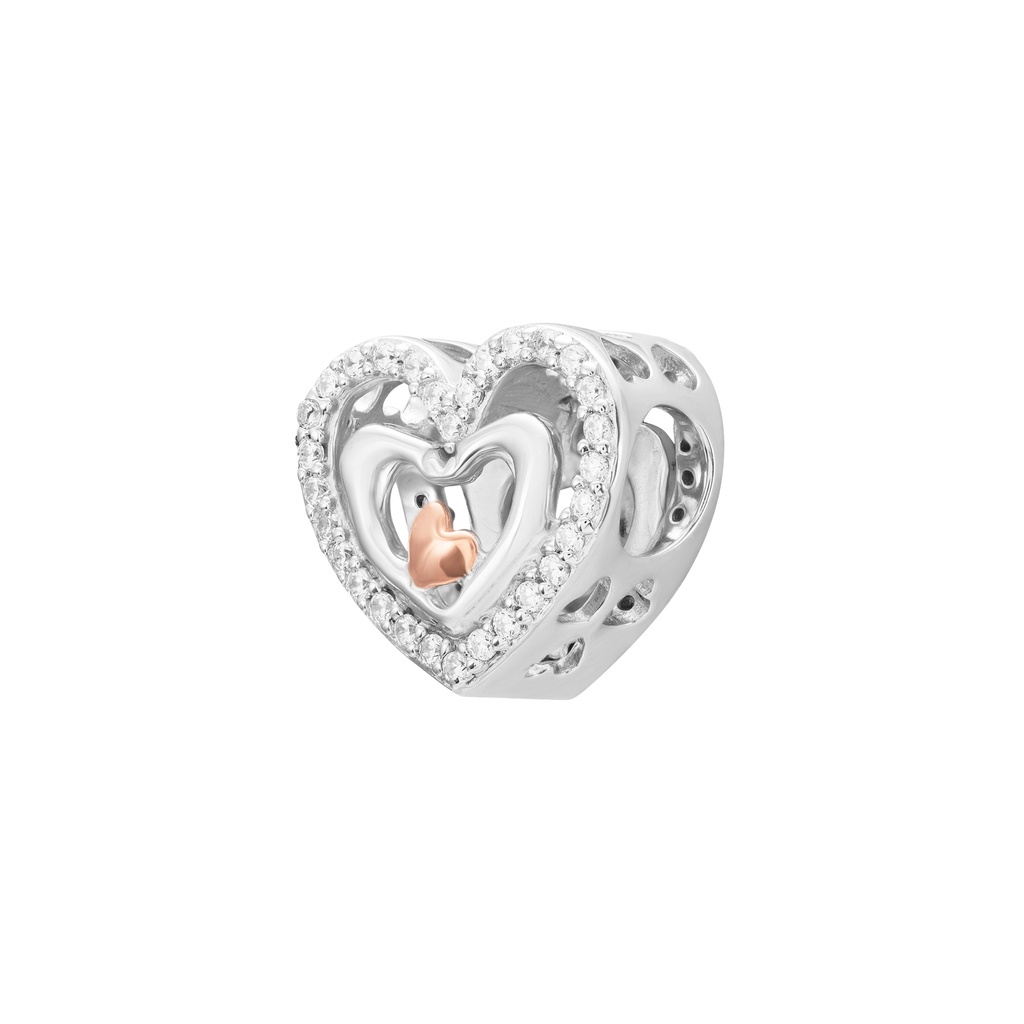 Hạt Charm Bạc đính đá CZ PNJSilver trái tim lồng trái tim XM00H060000
