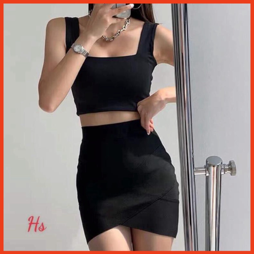 Áo Croptop Nữ 3 Lỗ Cổ Vuông , Áo Crt Nữ Trơn Sát Nách 2 Màu B023 | BigBuy360 - bigbuy360.vn