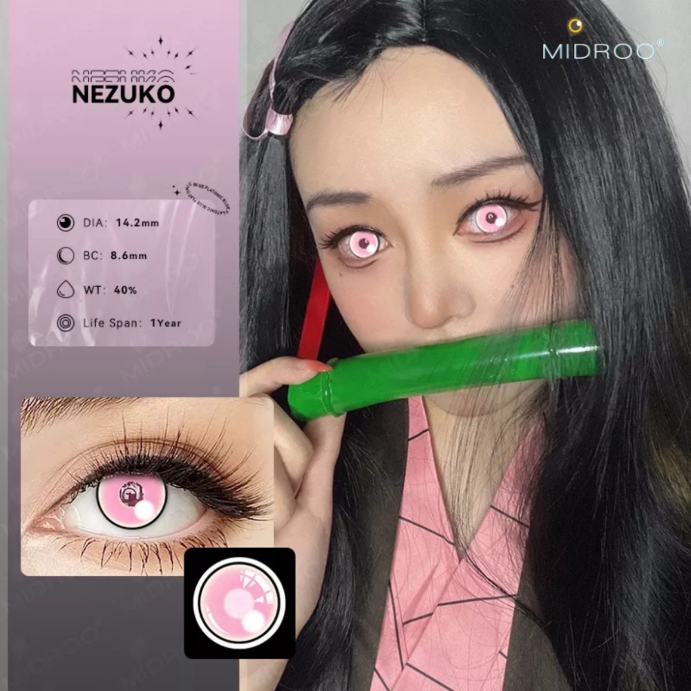 [Sẵn] Lens cosplay Nezuko - Demon Slayer: Kimetsu no Yaiba kính áp tròng [Miu Cosplay 01]
