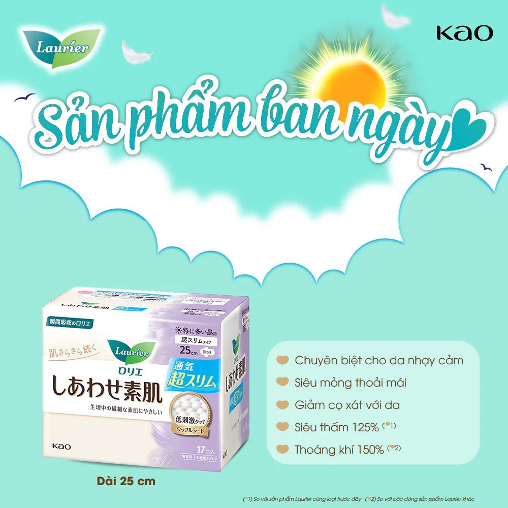 Băng Vệ Sinh Laurier Happy Skin Siêu Mỏng Ban Ngày 25cm 17 Miếng