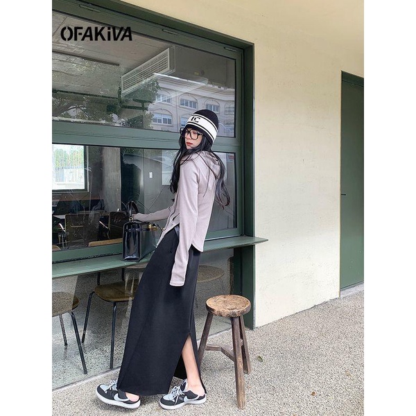 Chân Váy Dài Dáng Chữ a Lưng Cao Xẻ Tà Màu Đen Thời Trang Xuân Thu Cho Nữ