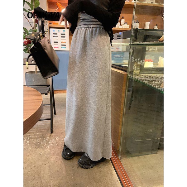 Chân Váy Dài Dáng Chữ a Lưng Cao Xẻ Tà Màu Đen Thời Trang Xuân Thu Cho Nữ