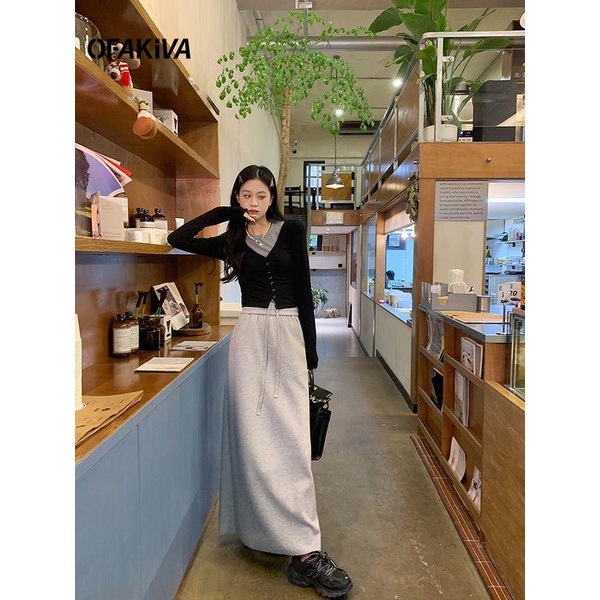 Chân Váy Dài Dáng Chữ a Lưng Cao Xẻ Tà Màu Đen Thời Trang Xuân Thu Cho Nữ