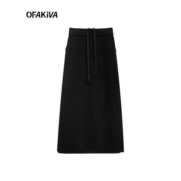 Chân Váy Dài Dáng Chữ a Lưng Cao Xẻ Tà Màu Đen Thời Trang Xuân Thu Cho Nữ