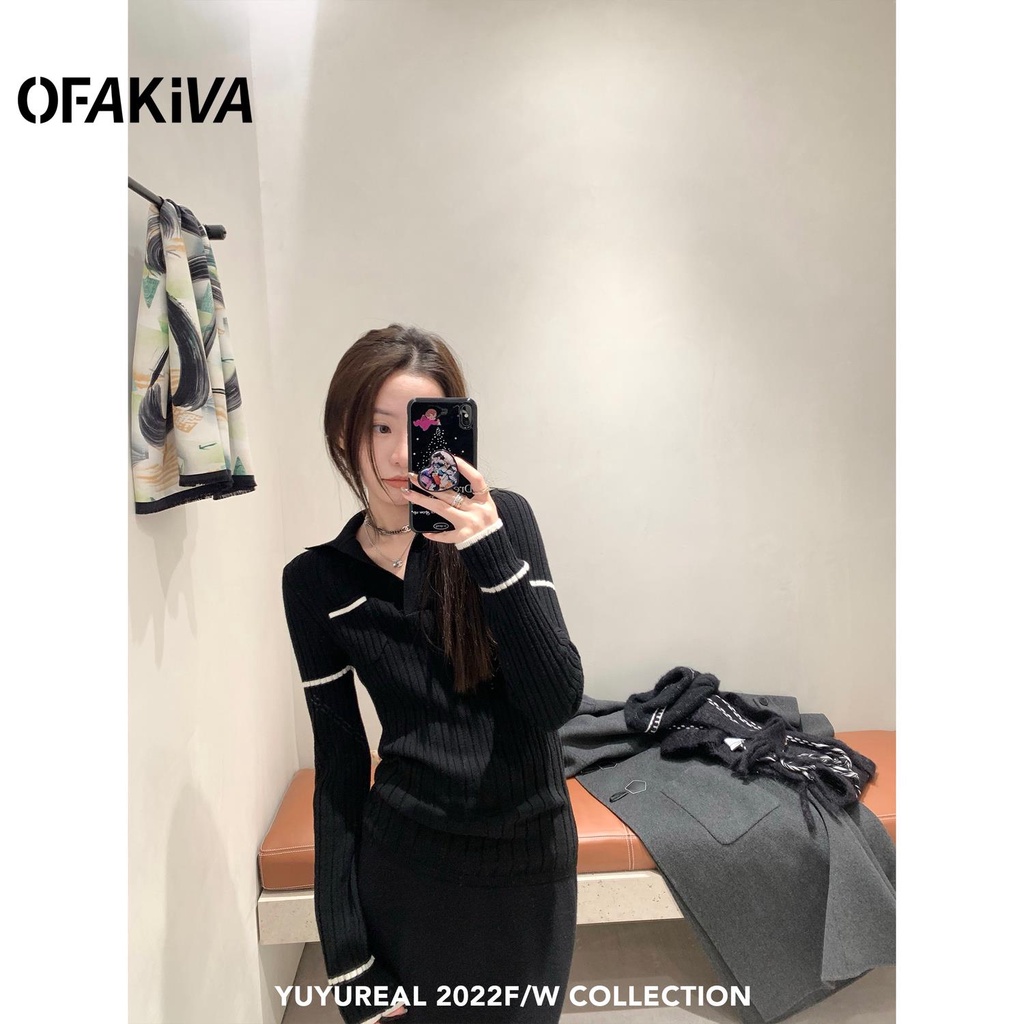 Áo sweater Dệt Kim Cổ polo Thời Trang Thu Đông Cho Nữ