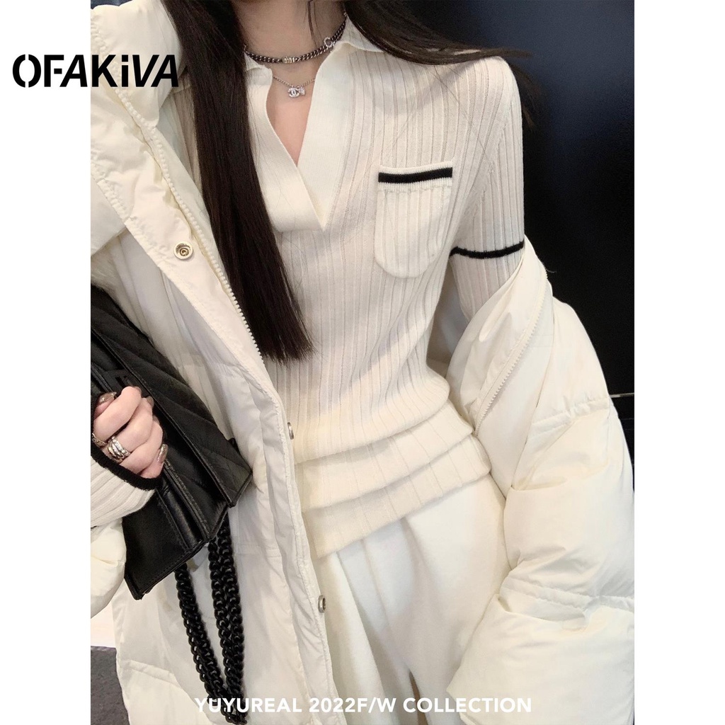 Áo sweater Dệt Kim Cổ polo Thời Trang Thu Đông Cho Nữ