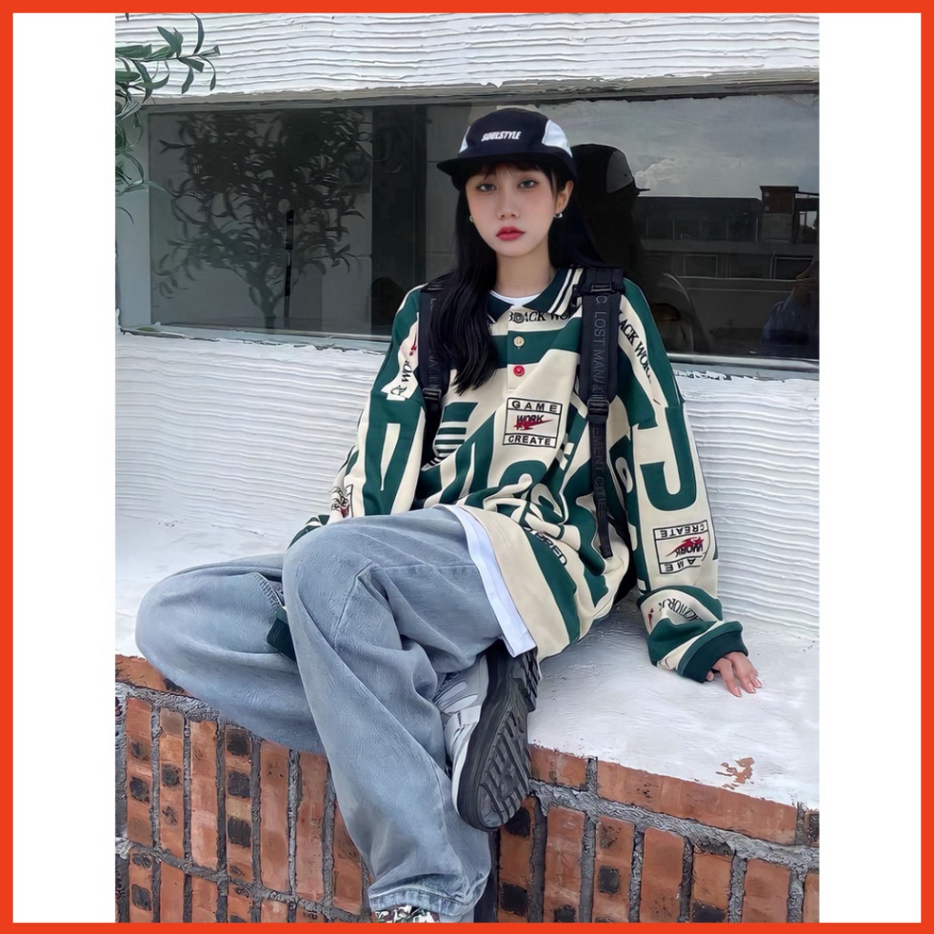 Áo Nam Nữ Sweater Polo Unisex BLACK WORK - Áo Thun Nỉ Dài Tay G0296