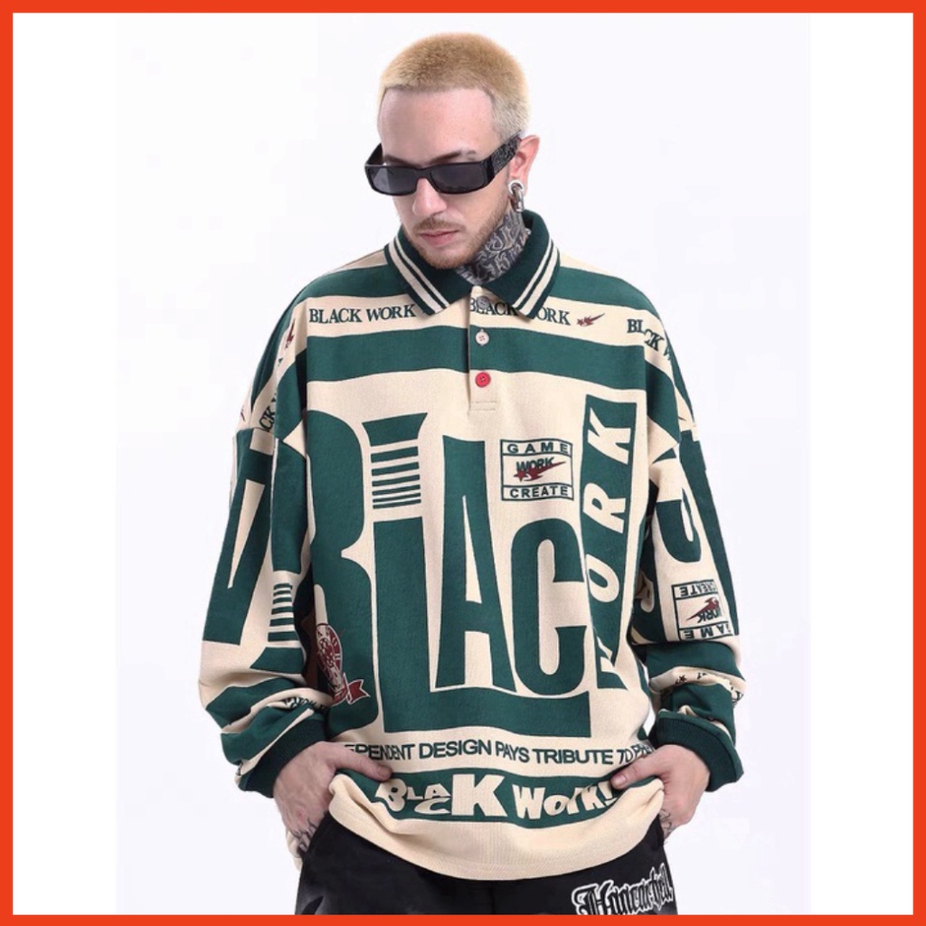 Áo Nam Nữ Sweater Polo Unisex BLACK WORK - Áo Thun Nỉ Dài Tay G0296