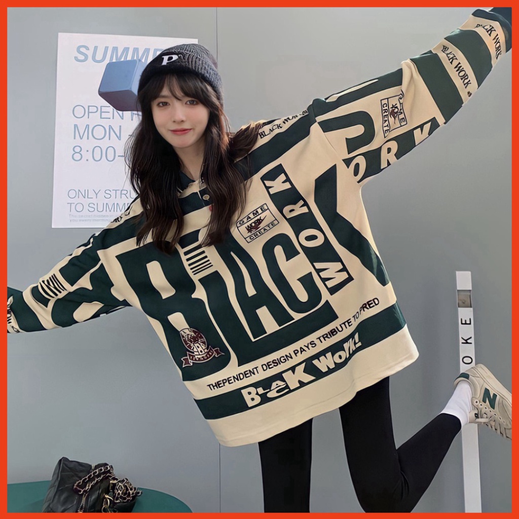 Áo Nam Nữ Sweater Polo Unisex BLACK WORK - Áo Thun Nỉ Dài Tay G0296