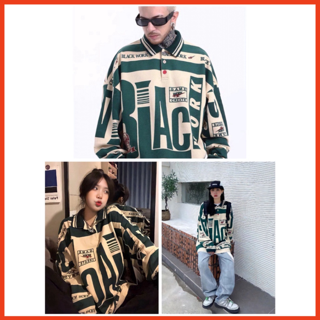 Áo Nam Nữ Sweater Polo Unisex BLACK WORK - Áo Thun Nỉ Dài Tay G0296