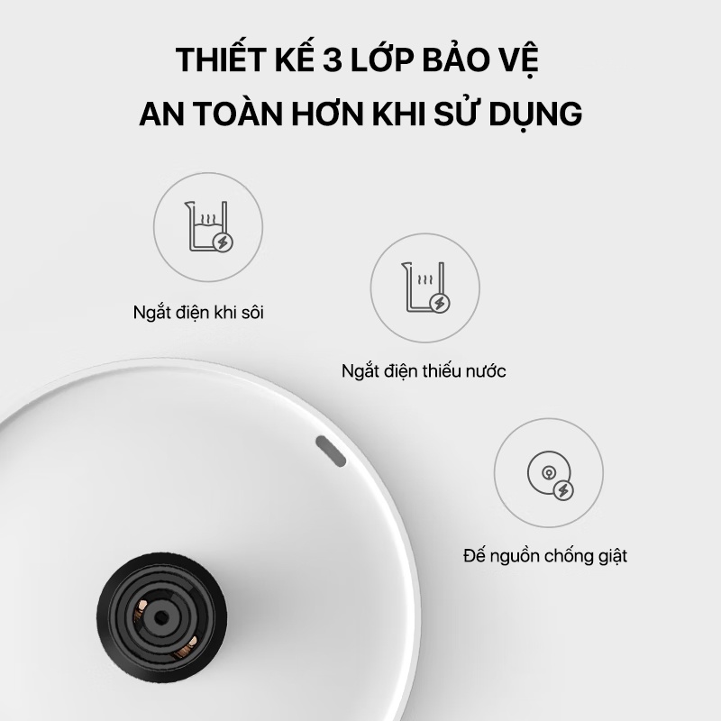 Ấm siêu tốc Xiaomi 1A 1800W 1.5L Auto Power-off Protection Wired Electric Kettle chính hãng | BigBuy360 - bigbuy360.vn