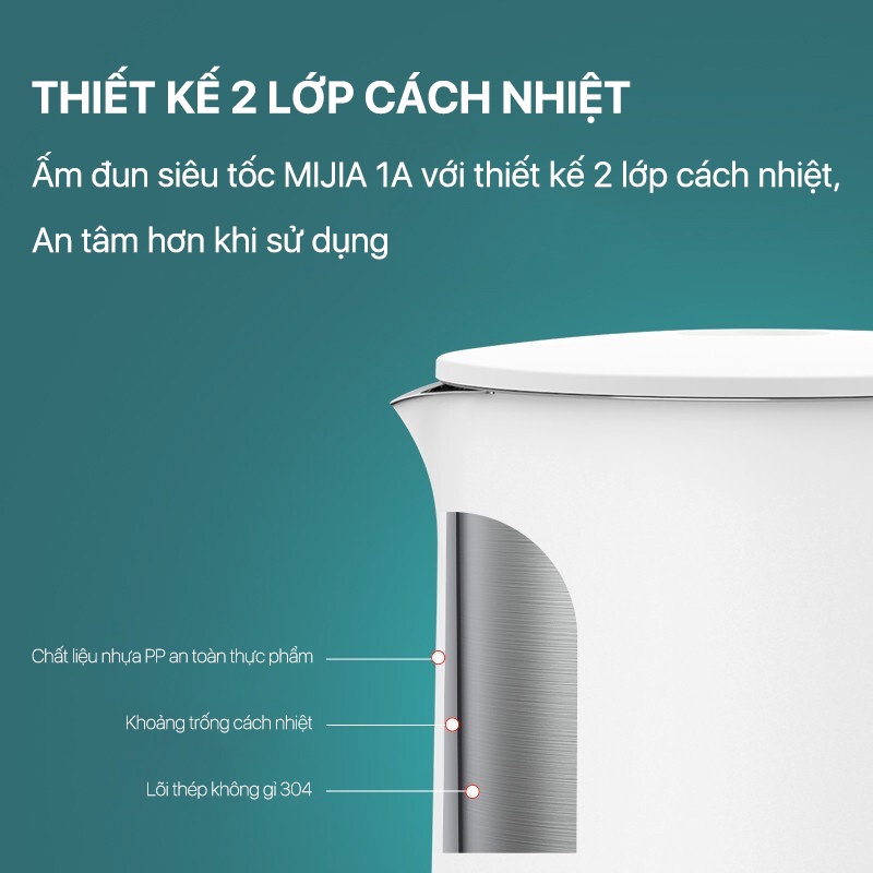 Ấm siêu tốc Xiaomi 1A 1800W 1.5L Auto Power-off Protection Wired Electric Kettle chính hãng | BigBuy360 - bigbuy360.vn