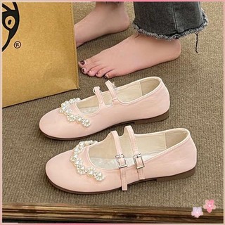 Giày Búp Bê mary jane Đế Bằng Đính Ngọc Trai Giả Dễ Thương