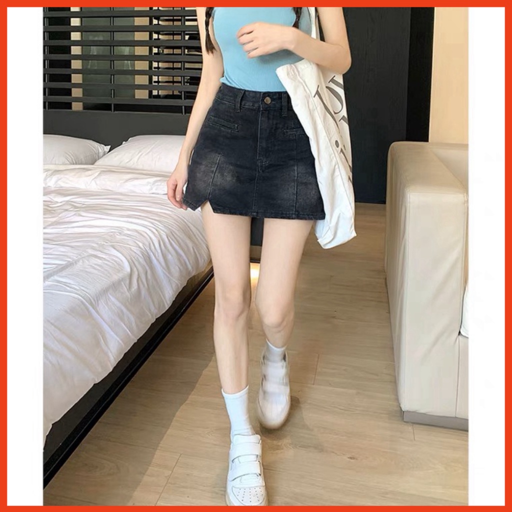 Chân Váy Jeans Nữ Chữ A Túi Trước Full Size - Váy Bò Nữ Trơn Cạp Cao 2 Màu V044 | BigBuy360 - bigbuy360.vn