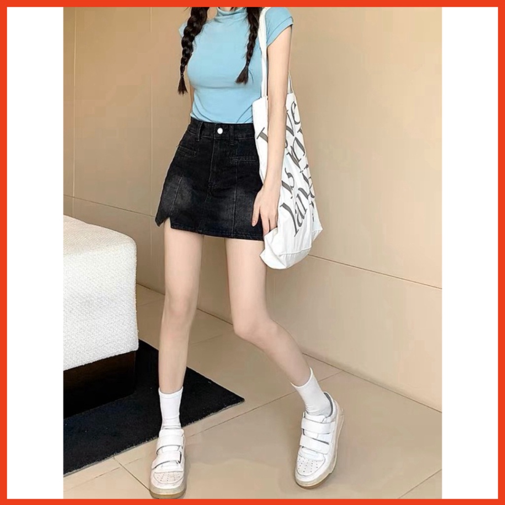 Chân Váy Jeans Nữ Chữ A Túi Trước Full Size - Váy Bò Nữ Trơn Cạp Cao 2 Màu V044 | BigBuy360 - bigbuy360.vn