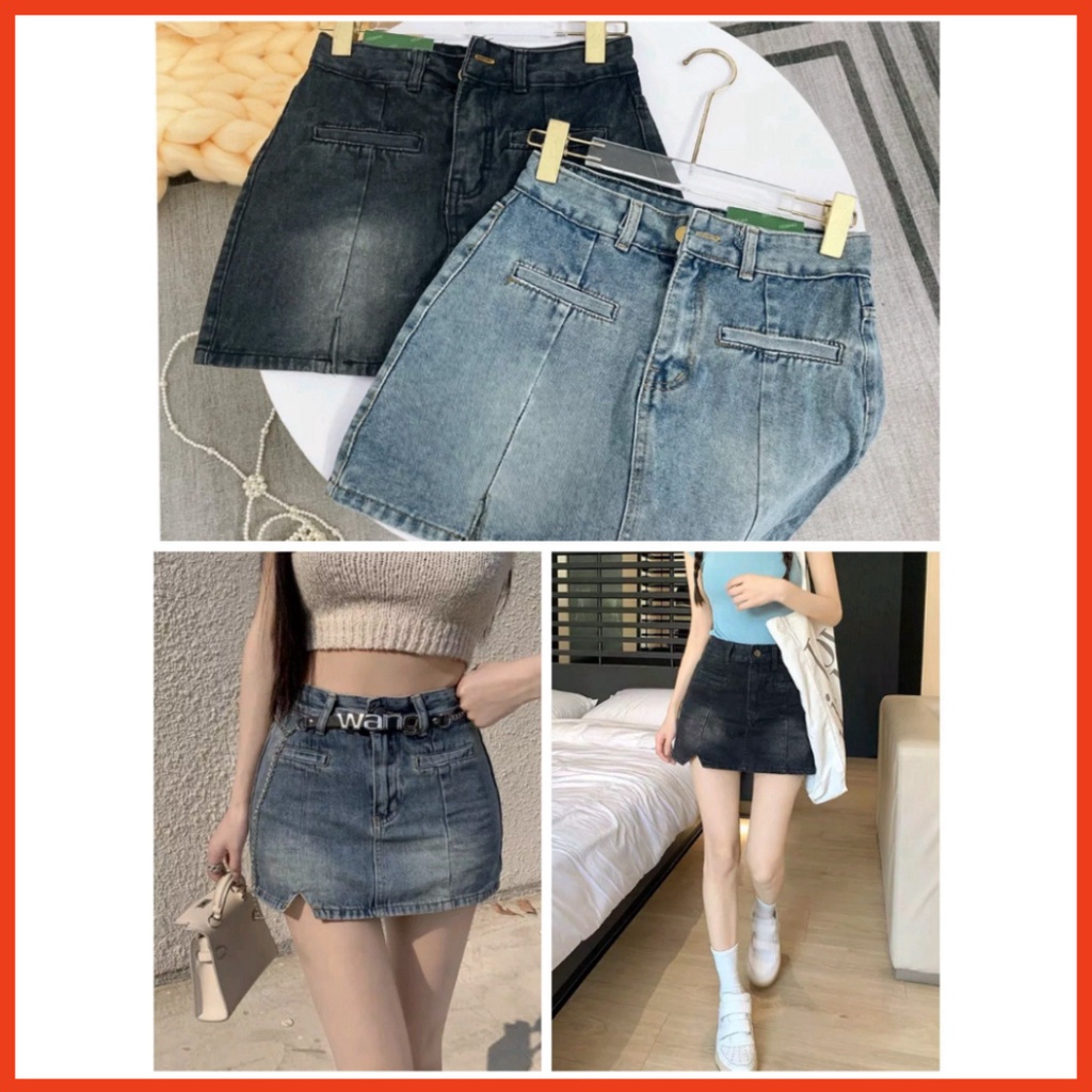 Chân Váy Jeans Nữ Chữ A Túi Trước Full Size - Váy Bò Nữ Trơn Cạp Cao 2 Màu V044 | BigBuy360 - bigbuy360.vn