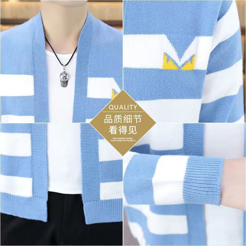 Áo Khoác Len cardigan Sọc Ngang Thời Trang Hàn Quốc Mới Cho Nam