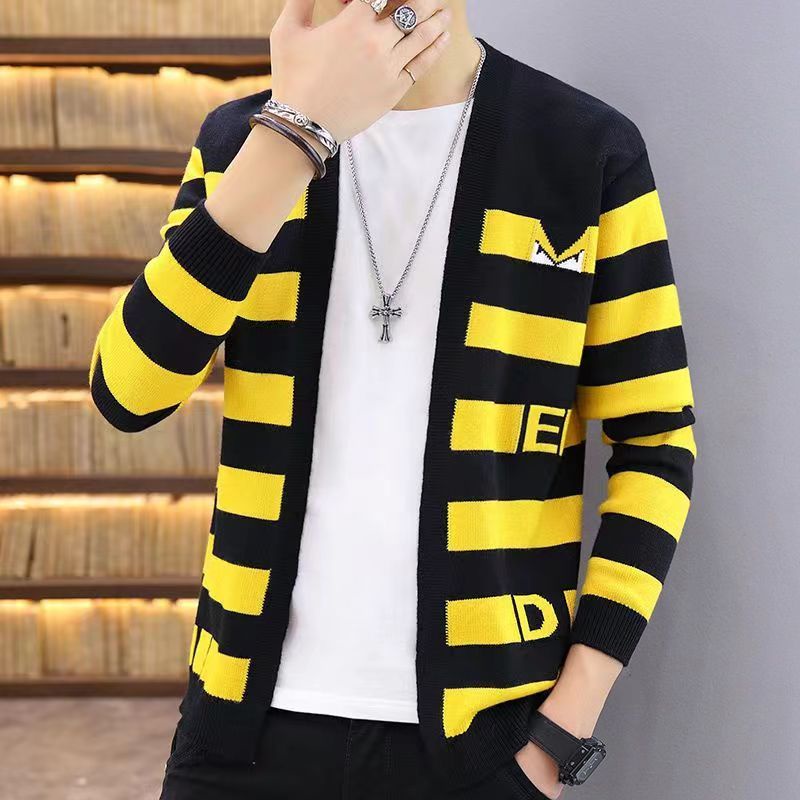 Áo Khoác Len cardigan Sọc Ngang Thời Trang Hàn Quốc Mới Cho Nam