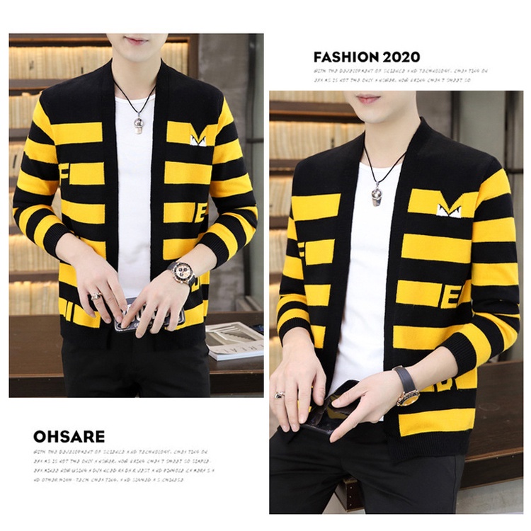 Áo Khoác Len cardigan Sọc Ngang Thời Trang Hàn Quốc Mới Cho Nam