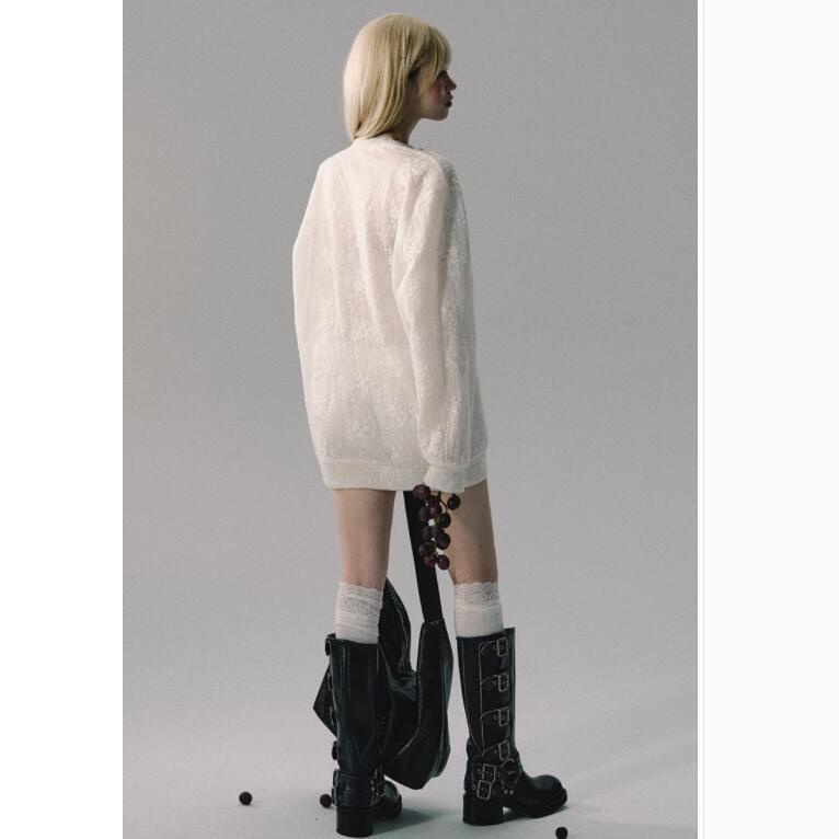 Áo Sweater Lưới Xuyên Thấu Thêu Hình Bướm Phong Cách retro