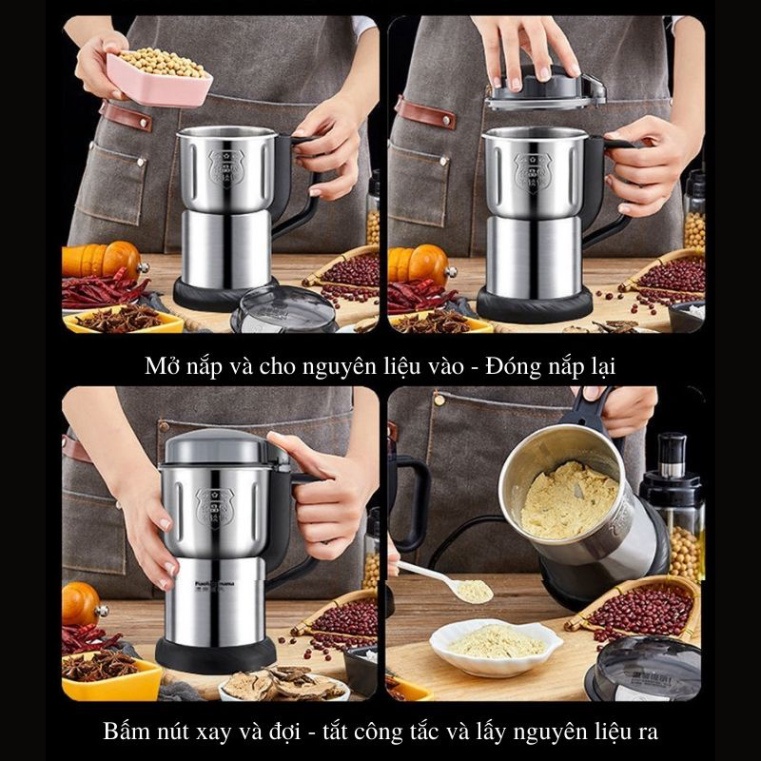 Máy xay hạt khô, ngũ cốc, gia vị đa năng Máy xay 6 lưỡi xin sò- Máy xay tiêu cực nhanh