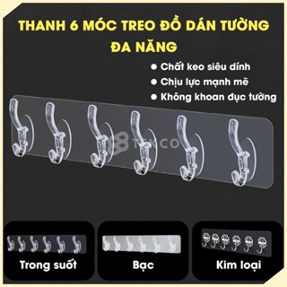 Thanh 6 Móc Dán Tường Siêu Dính Trong Suốt Treo Đồ, Quần Áo, Khăn, Đồ Dùng Nhà Bếp - Siêu Dính, Siêu Chịu Lực - TESOVN
