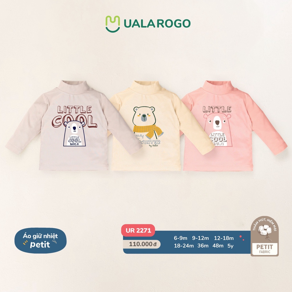 Áo cổ 3 phân dài tay cho bé UalaRogo vải petit mềm mịn UR2266 UR2271