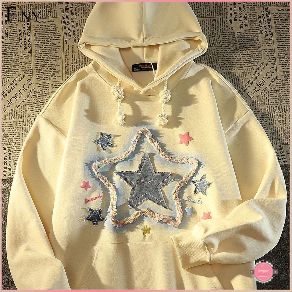 Áo Hoodie Dáng Rộng In Hình Ngôi Sao Phong Cách retro Mỹ Cho Nữ