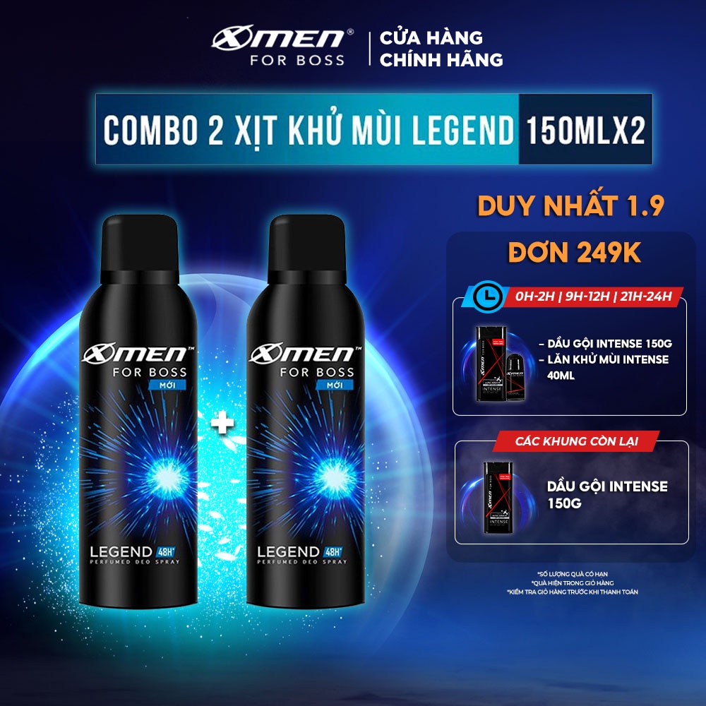 Combo 2 chai xịt khử mùi X-men For Boss 150ml - Legend