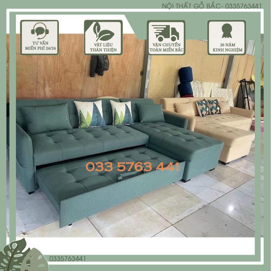 SALE sofa khung gỗ tự nhiên góc el thiết kế thông minh kéo ra thành sofa giường kích thước 2m2x1m6 !