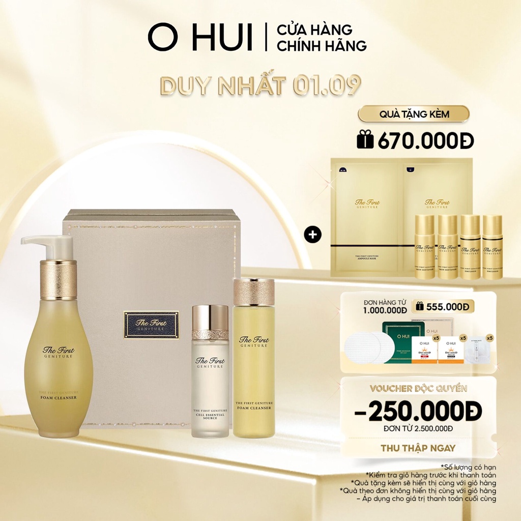 [Mã COSLUX08 giảm 120K đơn 1500K] Bộ sữa rửa mặt tái sinh da OHUI The First Geniture Foam Cleanser Special Set