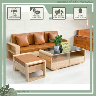 Bàn ghế sofa gỗ sồi cho phòng khách nhỏ và vừa, kiểu dáng hiện đại gỗ dày dặn kích thước ghế dài 2m