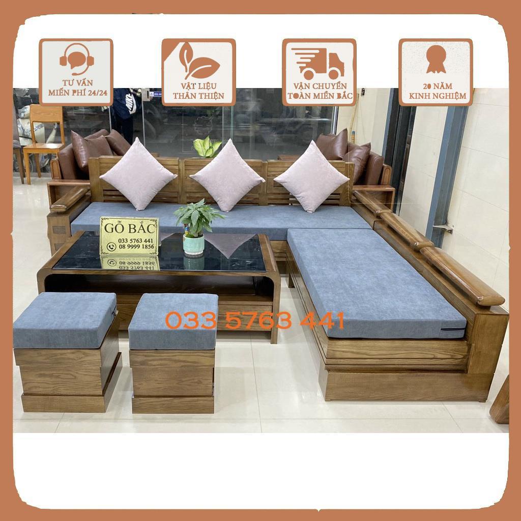 Bộ ghế sofa phòng khách kích thước 2m3 x 2m sang trọng, kiểu dáng hiện đại gỗ sồi nga 100%