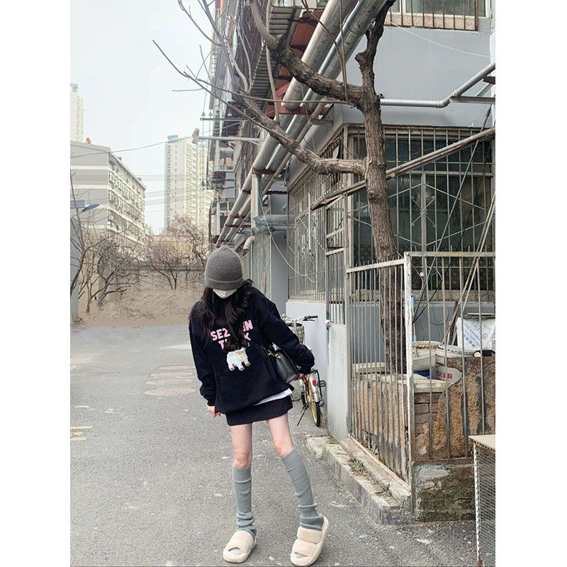 Áo Hoodie Dày Màu Đen Thời Trang Thu Đông Cho Nữ