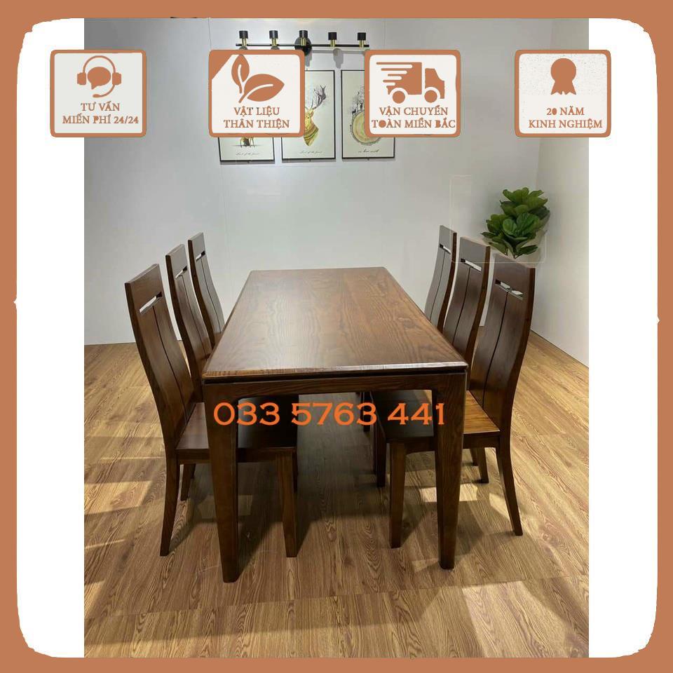 Bộ bàn ăn gỗ sồi Nga chữ nhật 6 ghế tiêu chuẩn xuất khẩu, bộ bàn ăn bằng gỗ hiện đại phòng bếp - VAPO