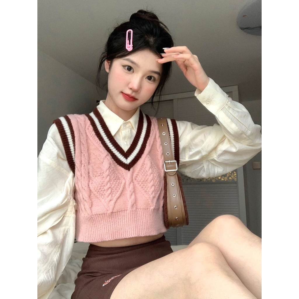 Áo Dệt Kim Không Tay Dáng Ôm Họa Tiết Kẻ Sọc Phong Cách Phương Tây Thời Trang Mới Cho Nữ