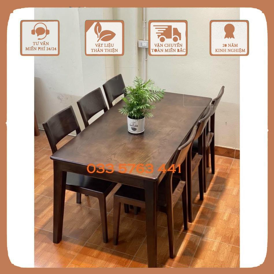 Bàn ăn 6 ghế kiểu dáng sang trọng, gỗ sồi nga hiện đại, mặt bàn gỗ hoặc đá sang trọng