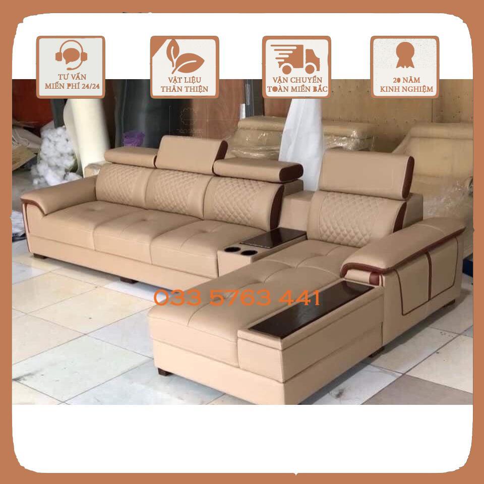 . Sofa góc khung gỗ tự nhiên bọc đệm nỉ da tùy chọn phong cách sang trọng kích thước 3m2x1m8
