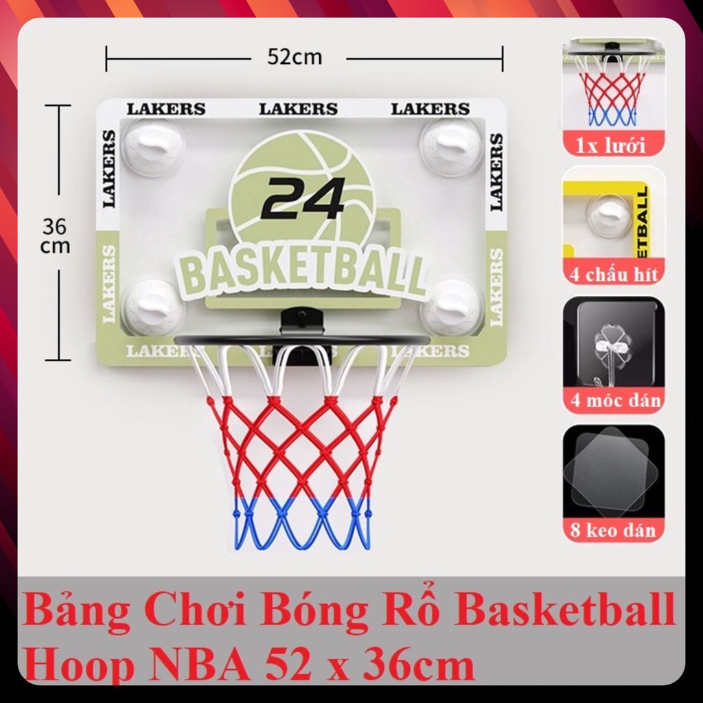 Bảng Chơi Bóng Rổ Treo Tường Không Cần Khoan Basketball Hoop NBA Size Lớn 52x36cm