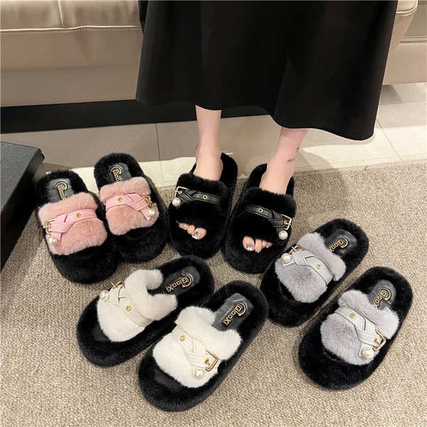 Thời Trang Dép cotton Đế Dày Phối Lông Xinh Xắn Dành Cho Nữ