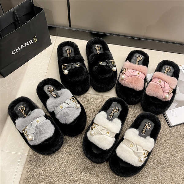 Thời Trang Dép cotton Đế Dày Phối Lông Xinh Xắn Dành Cho Nữ