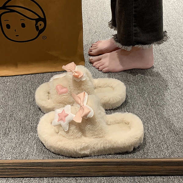 Dép Bông Đi Trong Nhà Đế Dày Giữ Ấm Chân Thời Trang Thu Đông Cho Nữ