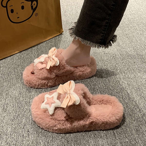 Dép Bông Đi Trong Nhà Đế Dày Giữ Ấm Chân Thời Trang Thu Đông Cho Nữ