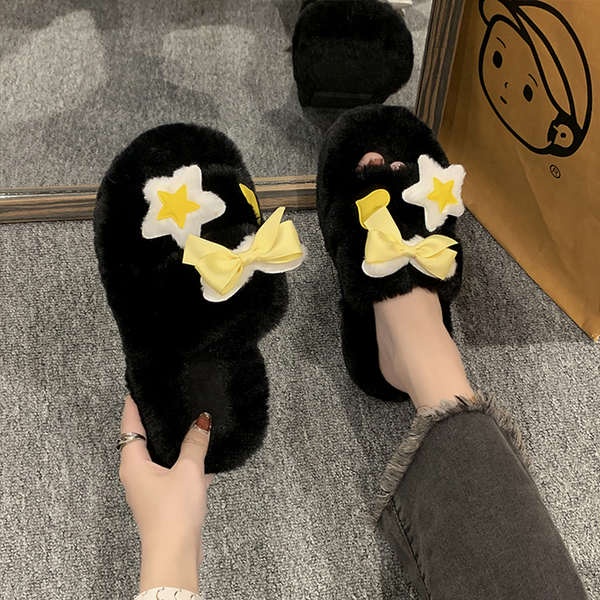 Dép Bông Đi Trong Nhà Đế Dày Giữ Ấm Chân Thời Trang Thu Đông Cho Nữ